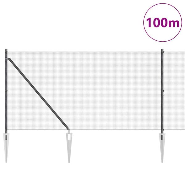 vidaXL Fence with Posts Grey 1 x 100 m Steel
