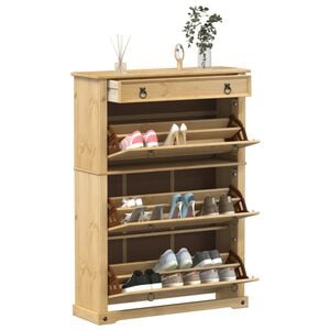 vidaXL Shoe Cabinet "Corona" 99x32x138 cm Solid Wood Pine