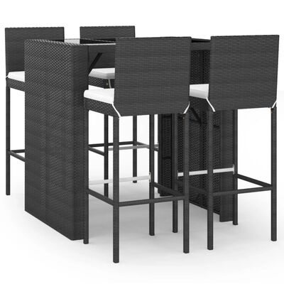 vidaXL 5 Piece Garden Bar Set with Cushions Black Poly Rattan