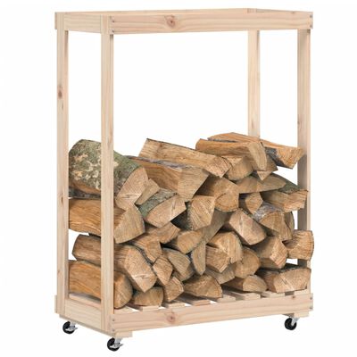 vidaXL Log Holder with Wheels 76.5x40x108 cm Solid Wood Pine