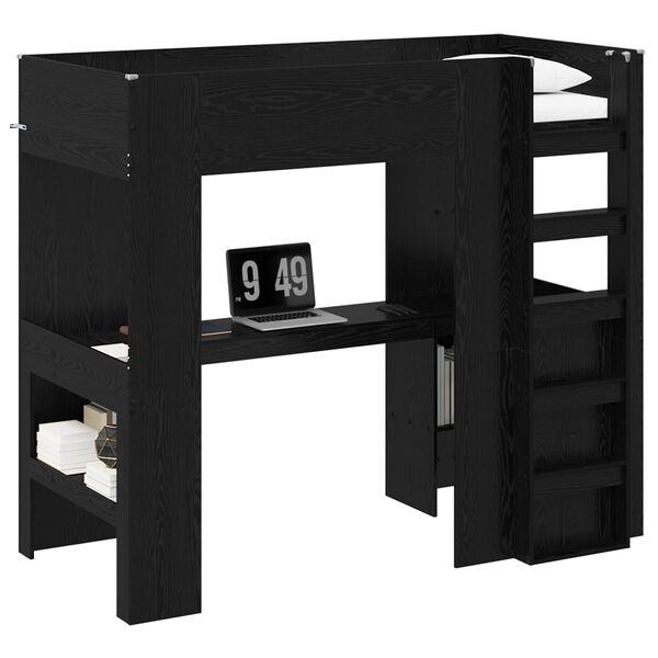 vidaXL Loft Bed Frame with Desk Black Oak 80 x 200 cm Engineered Wood