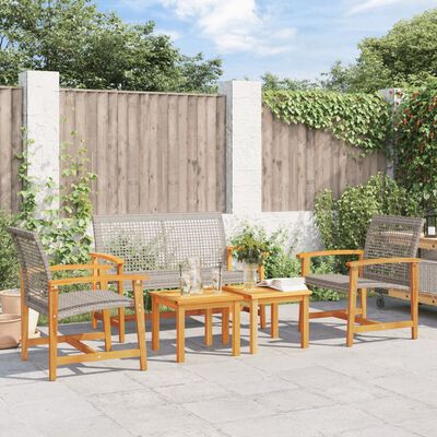 vidaXL 5 Piece Garden Lounge Set Grey Poly Rattan and Acacia Wood