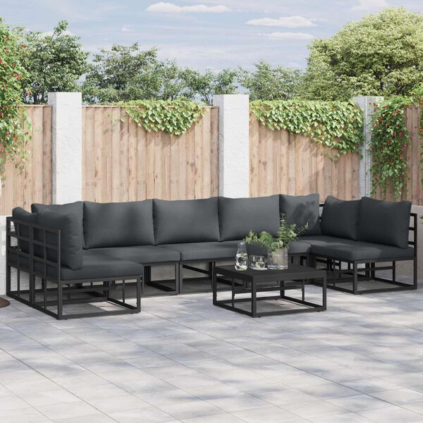 vidaXL Garden Sofa Set with Cushion 7 pcs Black Aluminium
