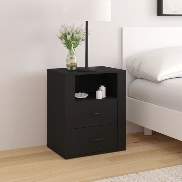 vidaXL Bedside Cabinet Black 50x36x60 cm Engineered Wood