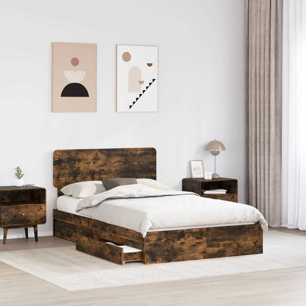 vidaXL Storage Bed with Drawer Smoked Oak 120 x 200 cm Engineered Wood