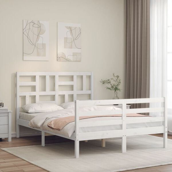 vidaXL Bed Frame without Mattress White Double Solid Wood