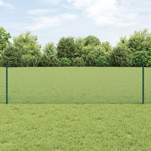 vidaXL Fence with Post Green 0.6 x 25 m Steel and PVC