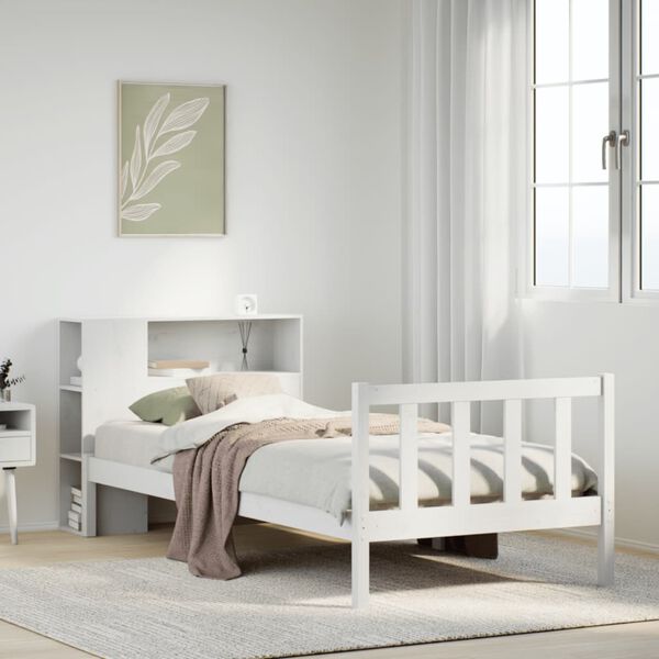 vidaXL Bookcase Bed without Mattress White 90x190 cm Single Solid Wood Pine