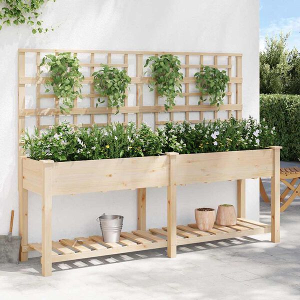 vidaXL Garden Planter Beige 203.5 x 54 x 152.5 cm Solid Fir Wood