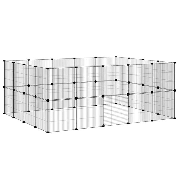 vidaXL 36-Panel Pet Cage with Door Black 35x35 cm Steel