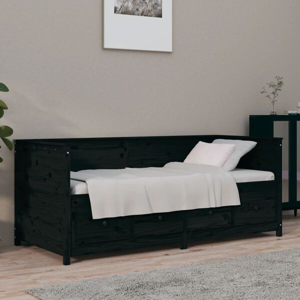 vidaXL Day Bed without Mattress Black 90x190 cm Single Solid Wood Pine