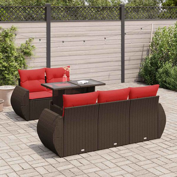 vidaXL 6 Piece Garden Sofa Set with Cushions Brown Poly Rattan Acacia