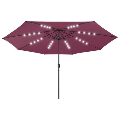 vidaXL Outdoor Parasol with LED Lights and Metal Pole 400 cm Bordeaux Red