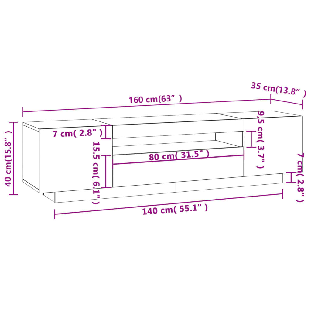 Tv table store height cm