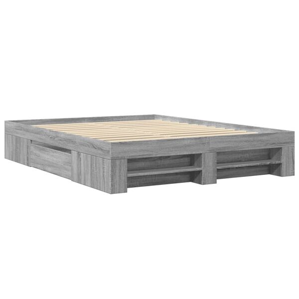 vidaXL Bed Frame without Mattress Grey Sonoma 150x200 cm King Size Engineered Wood