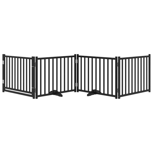 vidaXL Dog Gate with Door Foldable 4 Panels Black 320 cm Solid Wood Fir
