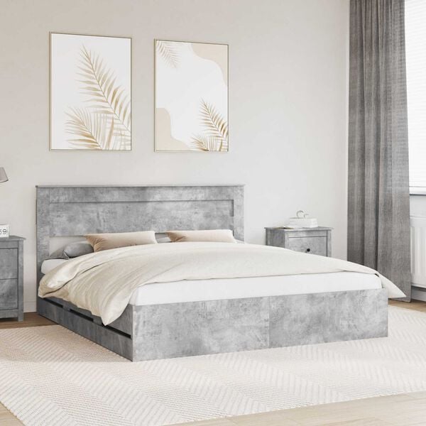 vidaXL Bed Frame with Drawer Concrete Grey 200 x 200 cm Engineer Wood
