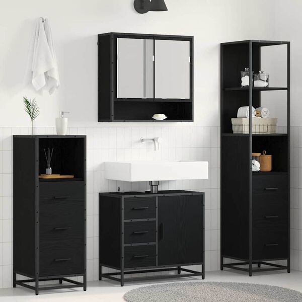 vidaXL Bathroom Furniture Set 4 pcs Black Oak Engineered Wood