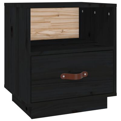vidaXL Bedside Cabinet Black 40x34x45 cm Solid Wood Pine