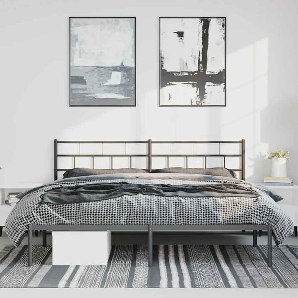 vidaXL Metal Bed Frame without Mattress with Headboard Black 193x203cm