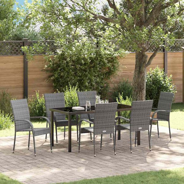 vidaXL Garden Dining Set 7 pcs Grey Powder-Coated Steel