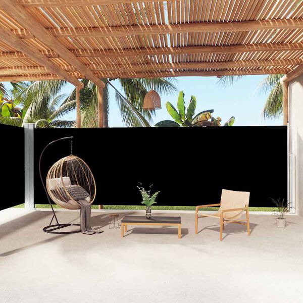 vidaXL Retractable Side Awning Black 200x1000 cm