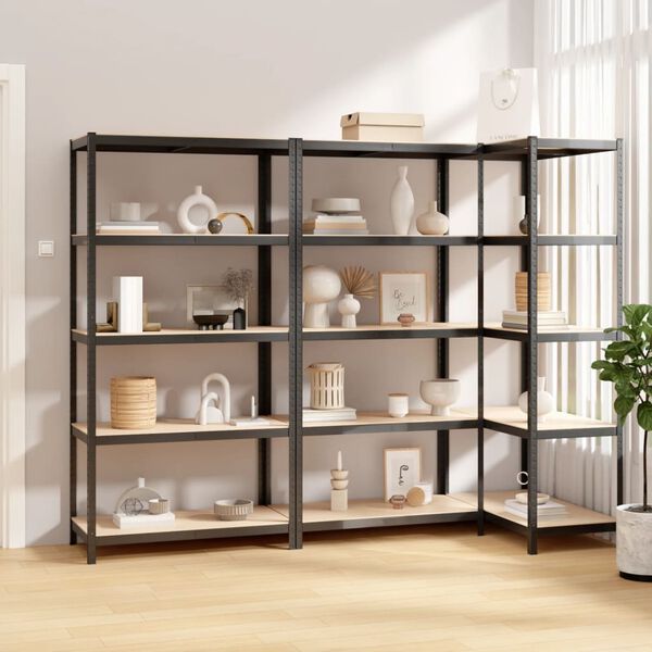 vidaXL 5-Layer Shelves 3 pcs Anthracite Steel&Engineered Wood