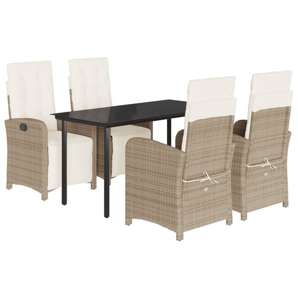 vidaXL 5 Piece Garden Dining Set with Cushions Beige Poly Rattan