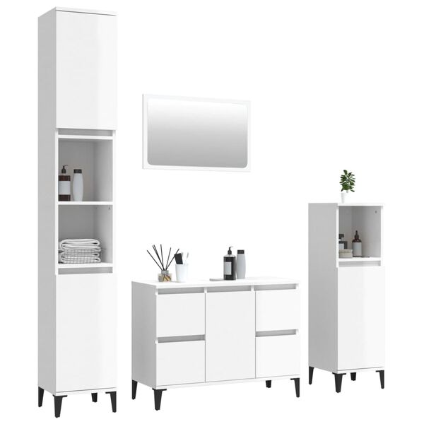 vidaXL 4 Piece Bathroom Furniture Set High Gloss White Engineered Wood