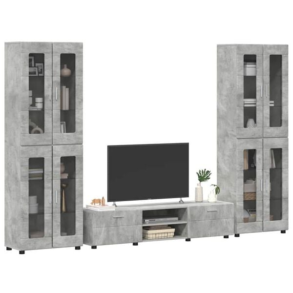 vidaXL TV Cabinet Set with Drawer Concrete Grey Engineered Wood