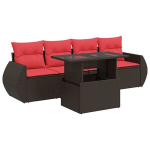 vidaXL 5 Piece Garden Sofa Set with Cushions Brown Poly Rattan Acacia