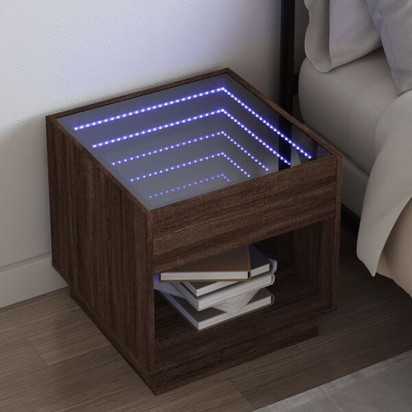 vidaXL Bedside Table with Infinity LED Brown Oak 50x50x50 cm