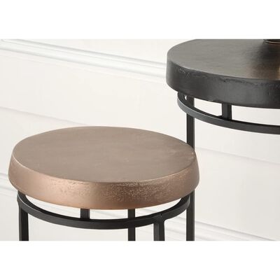 Rousseau 2 Piece Side Table Set Cameo Metal Black and Gold