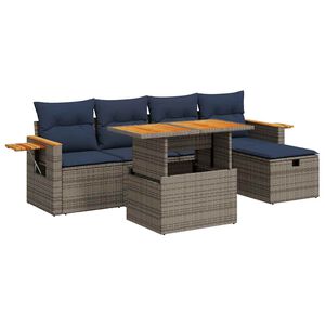 vidaXL 6 Piece Garden Sofa Set with Cushions Grey Poly Rattan Acacia