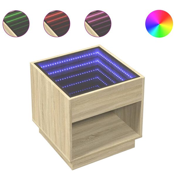 vidaXL Coffee Table with Infinity LED Sonoma Oak 50x50x50 cm