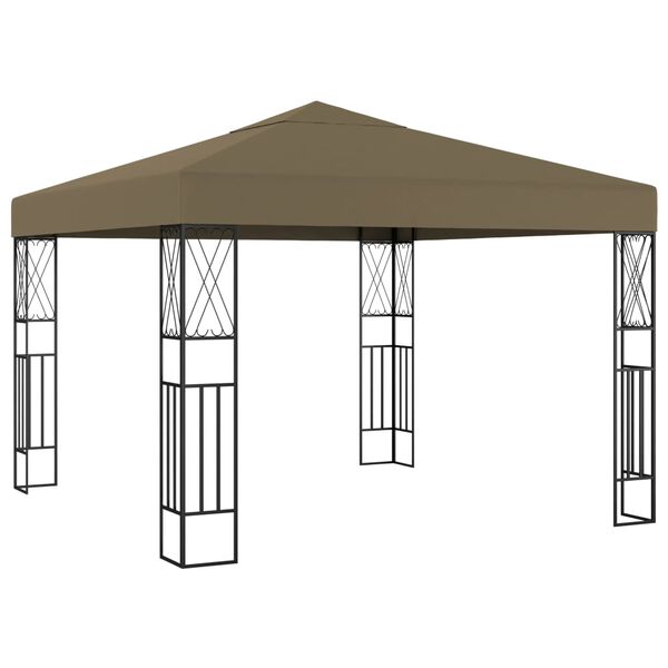 vidaXL Gazebo with LED String Lights 3x3 m Taupe Fabric
