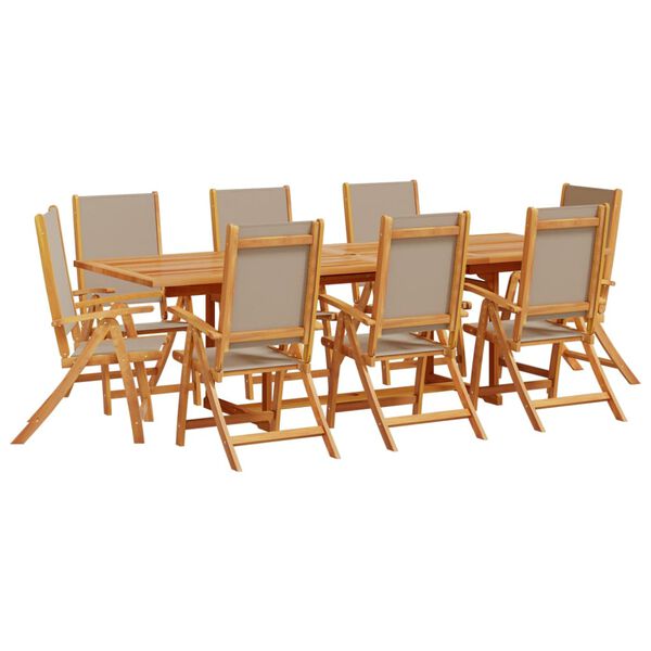 vidaXL 9 Piece Garden Dining Set Solid Wood Acacia and Textilene