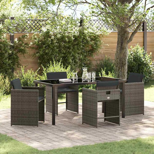 vidaXL Garden Dining Set 5 pcs Grey Poly Rattan