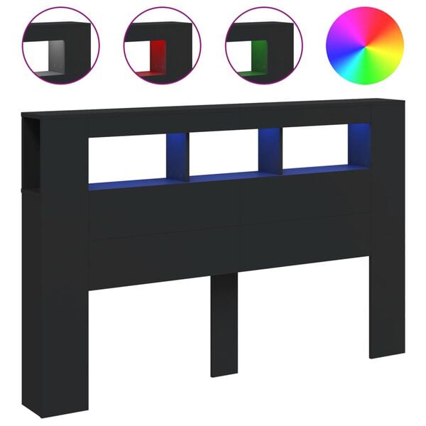 vidaXL LED Headboard Black 160x18.5x103.5 cm Engineered Wood