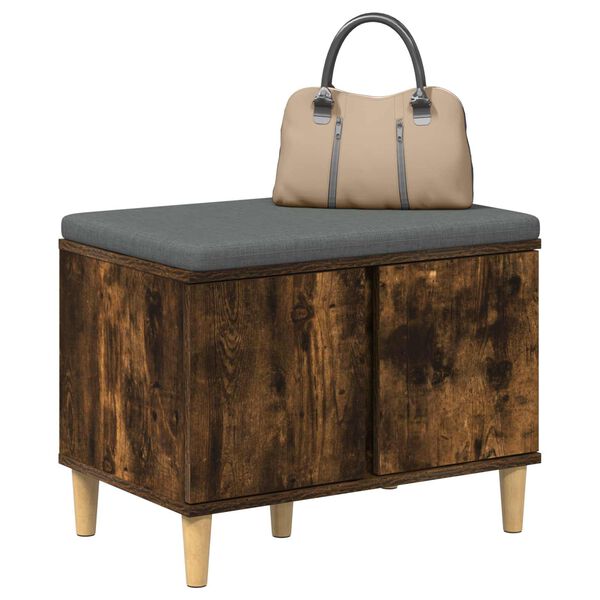 vidaXL Hall Bench with Cushion with Storage Smoked Oak 60 x 38 x 46 cm
