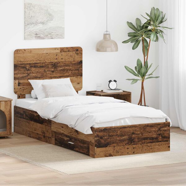 vidaXL Bed Frame with Headboard Old Wood 90 x 200 cm Engineered Wood