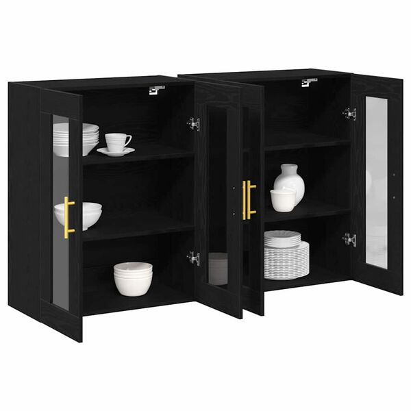 vidaXL Wall Cabinets 2 pcs Black Oak 69.5 x 34 x 90 cm Engineered Wood