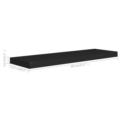 vidaXL Floating Wall Shelf Black 80x23.5x3.8 cm MDF