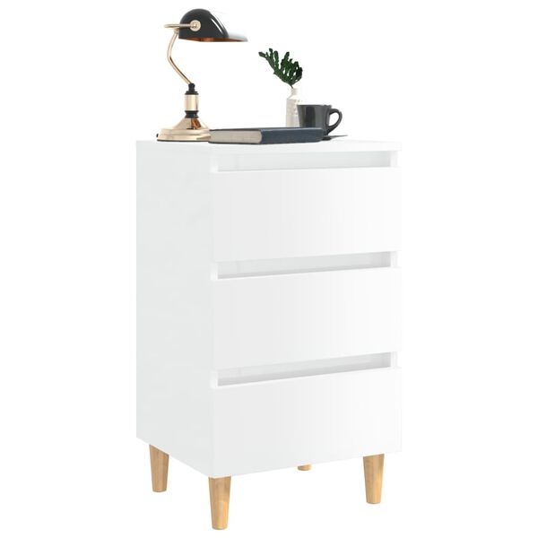 vidaXL Bed Cabinet with Solid Wood Legs High Gloss White 40x35x69 cm