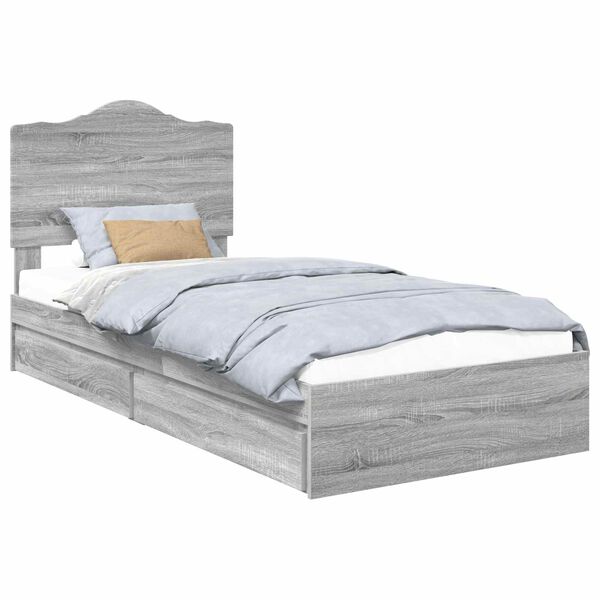 vidaXL Storage Bed with Drawer Grey Sonoma 75 x 190 cm Engineered Wood