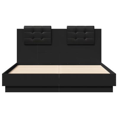 vidaXL Bed Frame with Headboard Black 120x190 cm Small Double Engineered Wood