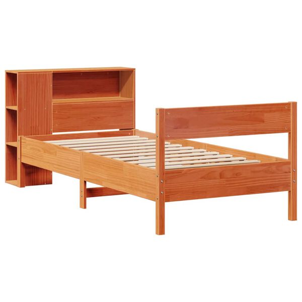 vidaXL Bookcase Bed without Mattress Wax Brown 75x190 cm Small Single Solid Wood Pine