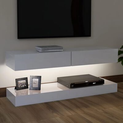 vidaXL TV Cabinet with LED Lights High Gloss White 120x35 cm