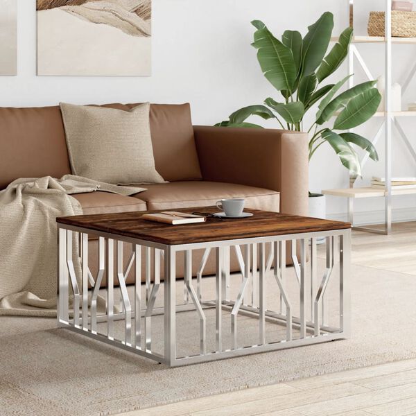 vidaXL Coffee Table Silver Stainless Steel and Solid Wood Reclaimed