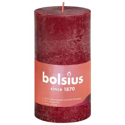Bolsius Rustic Pillar Candles Shine 8 pcs 100x50 mm Velvet Red